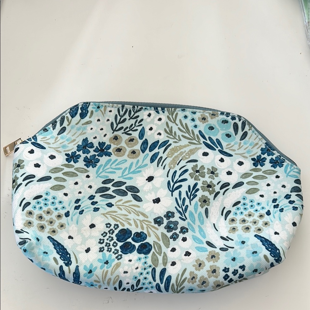 Blue floral makeup bag, pouch, carry all